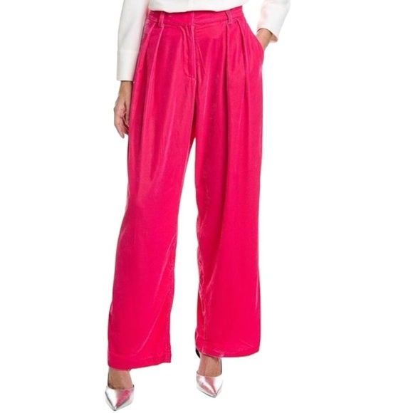Staud- NWT Hot Pink Velvet Wide Leg Trouser Luisa Pant - Picture 1 of 5